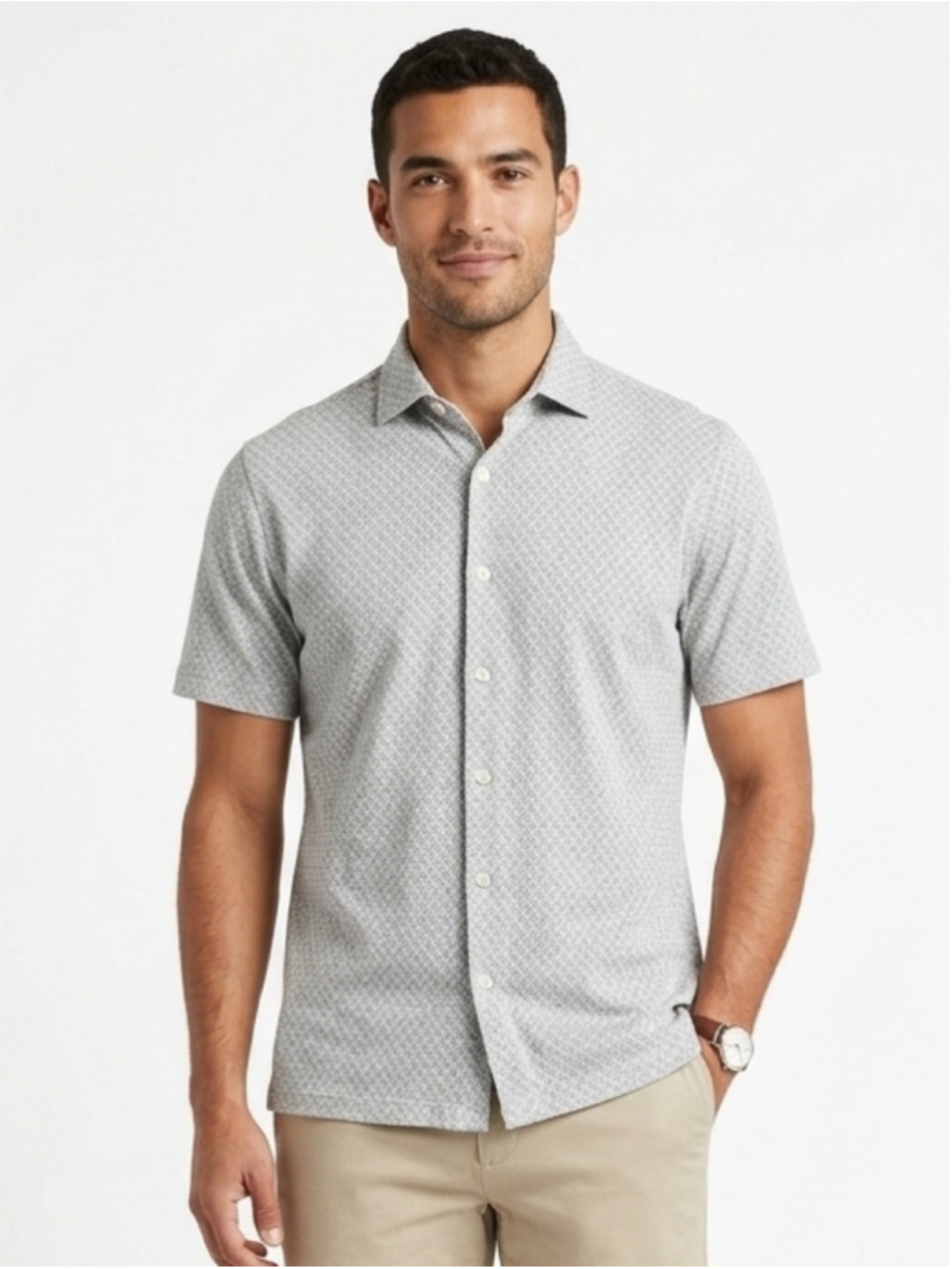 Common People Clothing Geometric Woven Knit Cotton Button Down Shirt Blue M 963